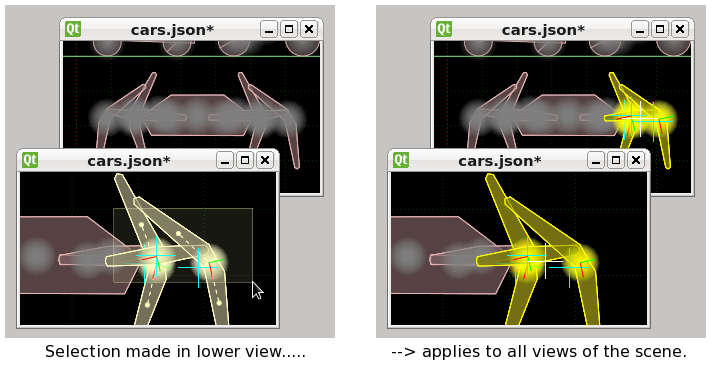 Selection. View Example If you make a selection in one view of a scene it will be reflected in ...